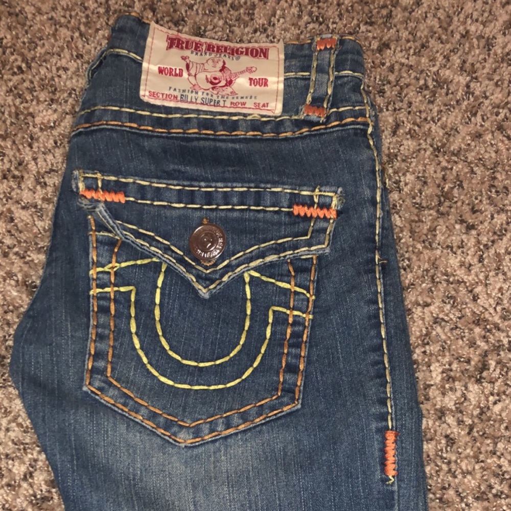 True Religion Yellow & Orange Trim Jeans